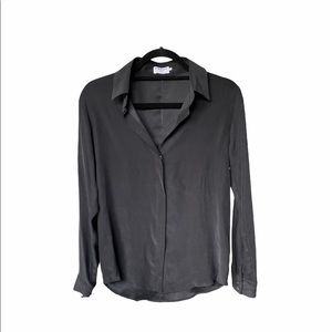 Frame black silk button down